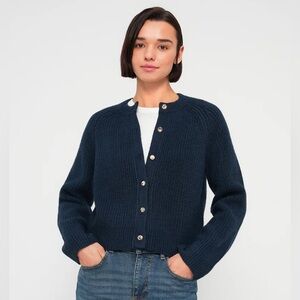 Abercrombie & Fitch Navy Ribbed Button-Front Cardigan